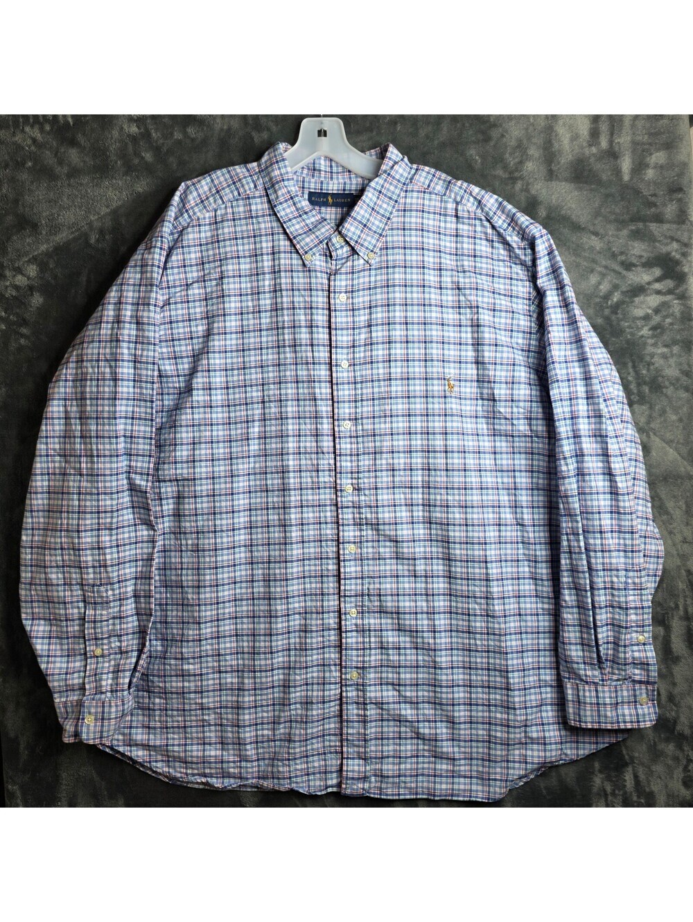 Ralph Lauren Big and Tall Mens Long-Sleeve Button Down Shirt Chekered Sz 3XB